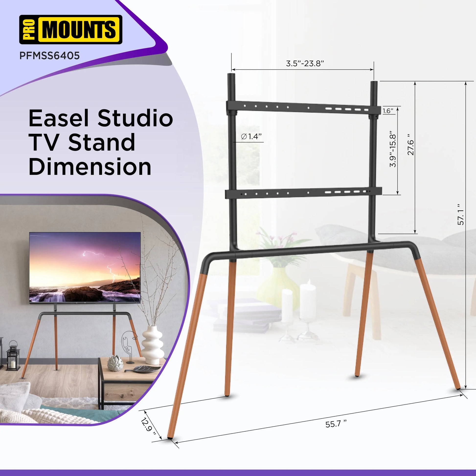 ProMounts Easel TV Stand Mount For 42"-84" TVs And Holds Up To 99Lbs - One Products