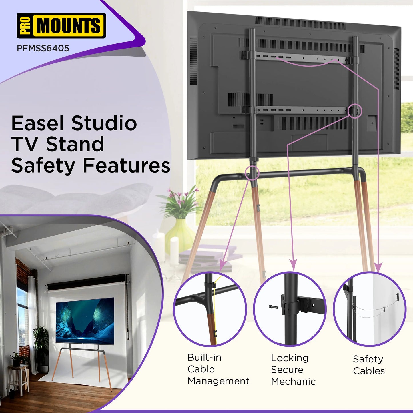 ProMounts Easel TV Stand Mount For 42"-84" TVs And Holds Up To 99Lbs - One Products