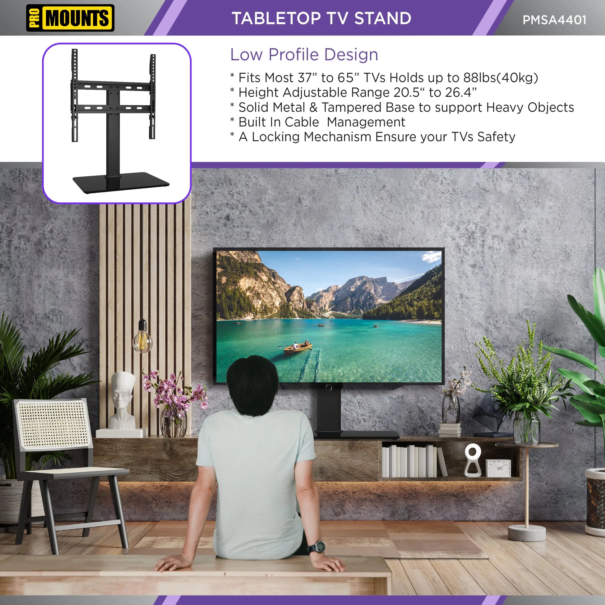 ProMounts Tabletop TV Stand Mount for 37"-65 TVs Holds up to 88lbs - One Products