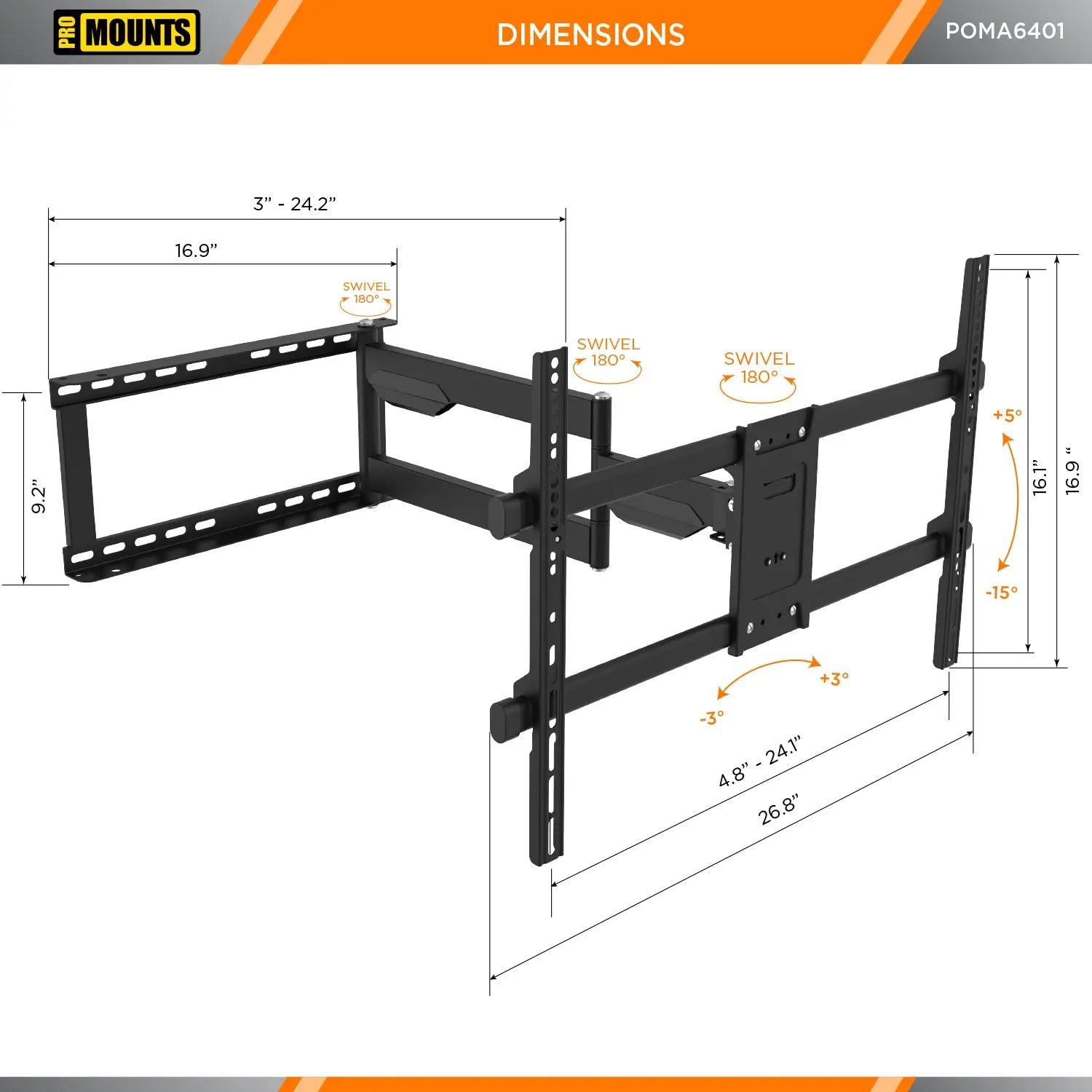 ProMounts Outdoor Articlating TV Mount with Extendable Arm for 32"-75" TVs Holds up to 132lbs - One Products