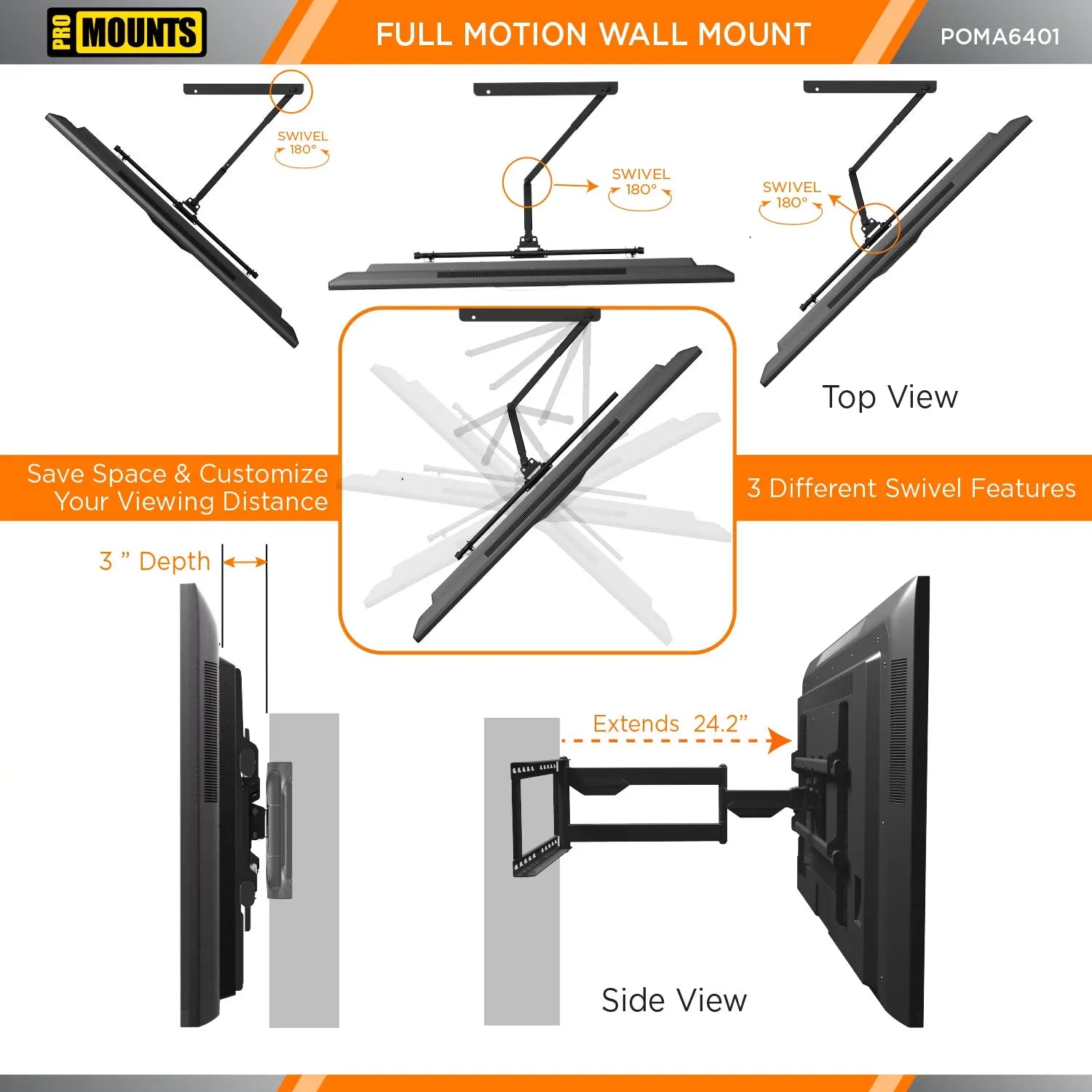 ProMounts Outdoor Articlating TV Mount with Extendable Arm for 32"-75" TVs Holds up to 132lbs - One Products