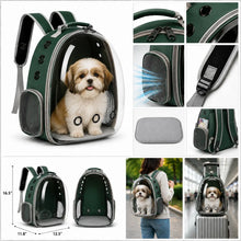 Load image into Gallery viewer, Pet Carrier Backpack for Cats &amp; Small Dogs, Airline-Friendly Bubble Carrier with Mesh Ventilation &amp; Safety Leash | Green

