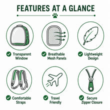 Load image into Gallery viewer, Pet Carrier Backpack for Cats &amp; Small Dogs, Airline-Friendly Bubble Carrier with Mesh Ventilation &amp; Safety Leash | Green
