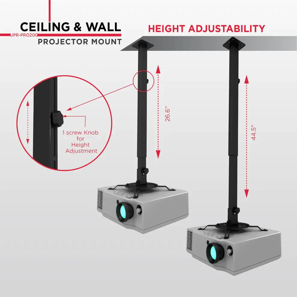 PoMounts Universal Extended Overhead Ceiling Projector Mount, Supports up to 132lbs (UPR-PRO200) - One Products