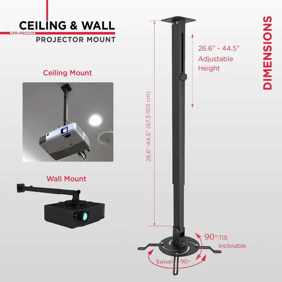 PoMounts Universal Extended Overhead Ceiling Projector Mount, Supports up to 132lbs (UPR-PRO200) - One Products