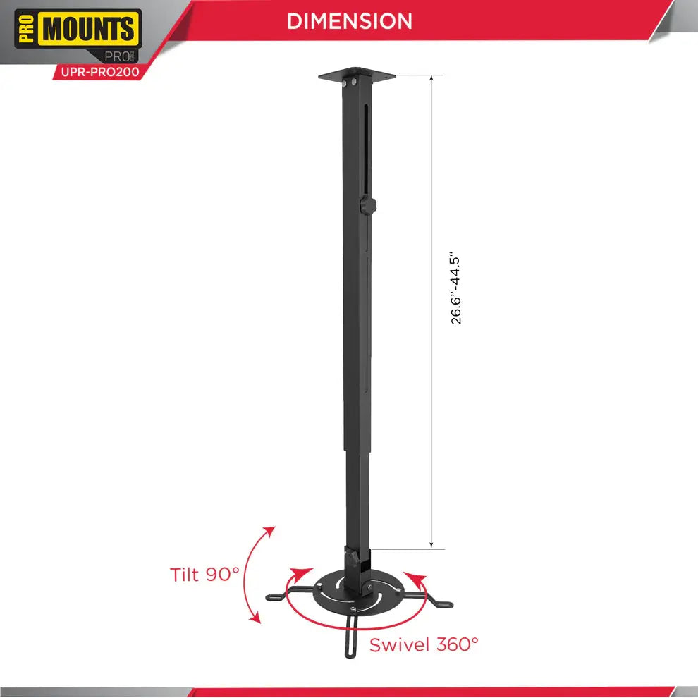 PoMounts Universal Extended Overhead Ceiling Projector Mount, Supports up to 132lbs (UPR-PRO200) - One Products