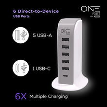 Load image into Gallery viewer, ProMounts 6-Port USB-C High Speed Charging Ports Station, 5 USB-A Style Ports, 2.4 AMP, 5ft Cable, ETL Certified—Sleek and Modern for Home or Travel One Products USB Charging Hub
