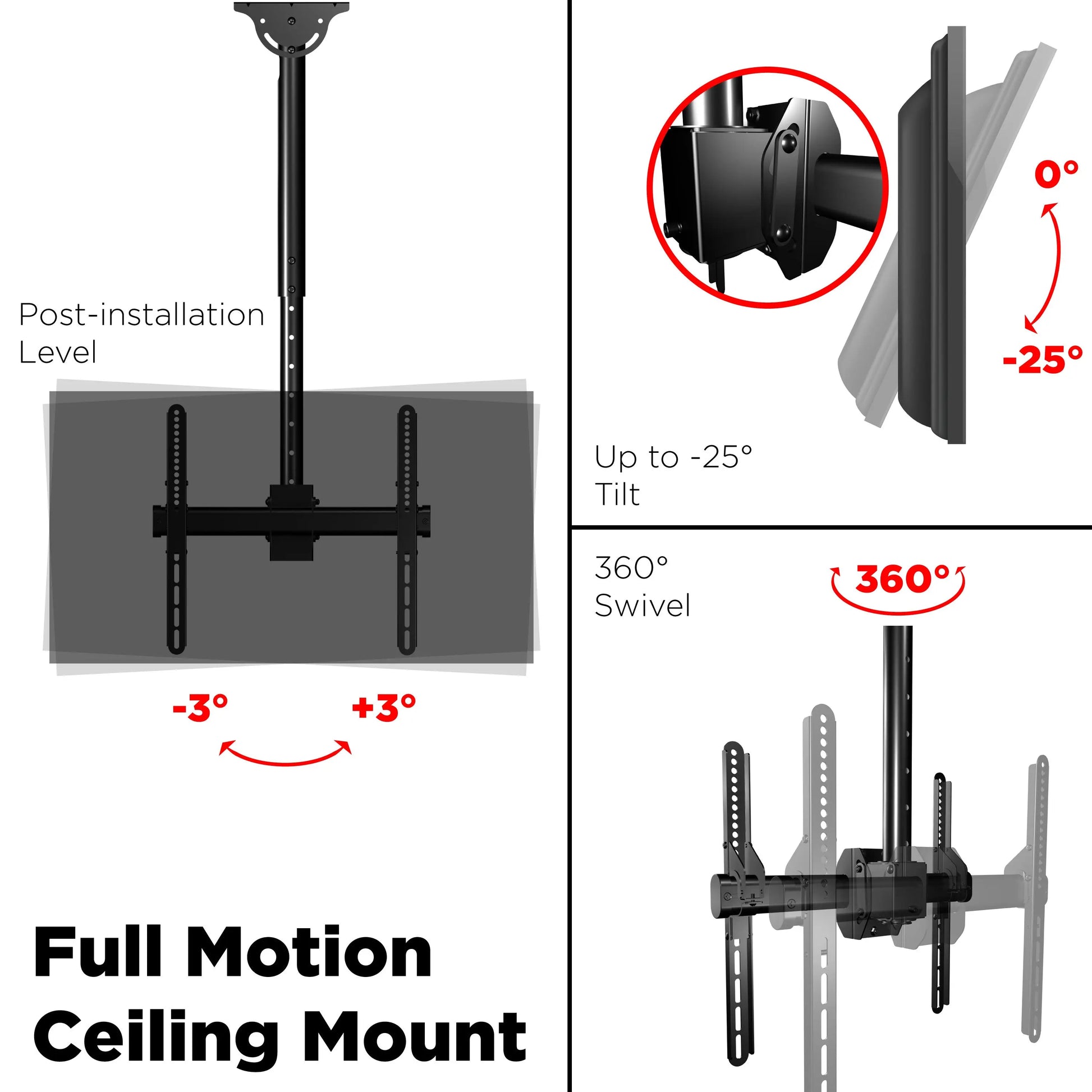 ProMounts Premium Ceiling TV Mount Fits Most 32-65 inch, Holds 88 lbs (UC-PRO210) ProMounts