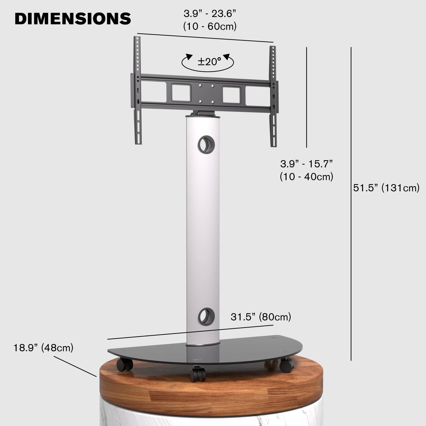 ProMounts Premium Rolling TV Stand with Swivel for 32"-72" Screens Holds up to 88 Lbs. ProMounts