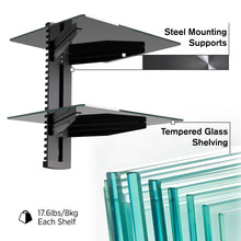 Load image into Gallery viewer, Promounts Double Glass AV Wall Shelf, Holds up to 17.6lbs each, TV Shelf with Strengthened Tempered Glasses for DVD Players, Cable Boxes, Games Consoles, Floating Shelves ProMounts Specialty
