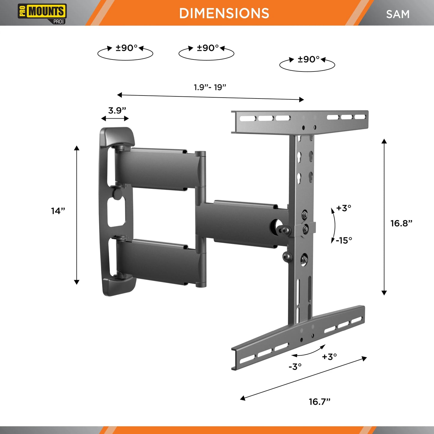 ProMounts Articulating / Full Motion TV Wall Mount for 30" to 65" TVs Up to 80lbs (SAM) - One Products