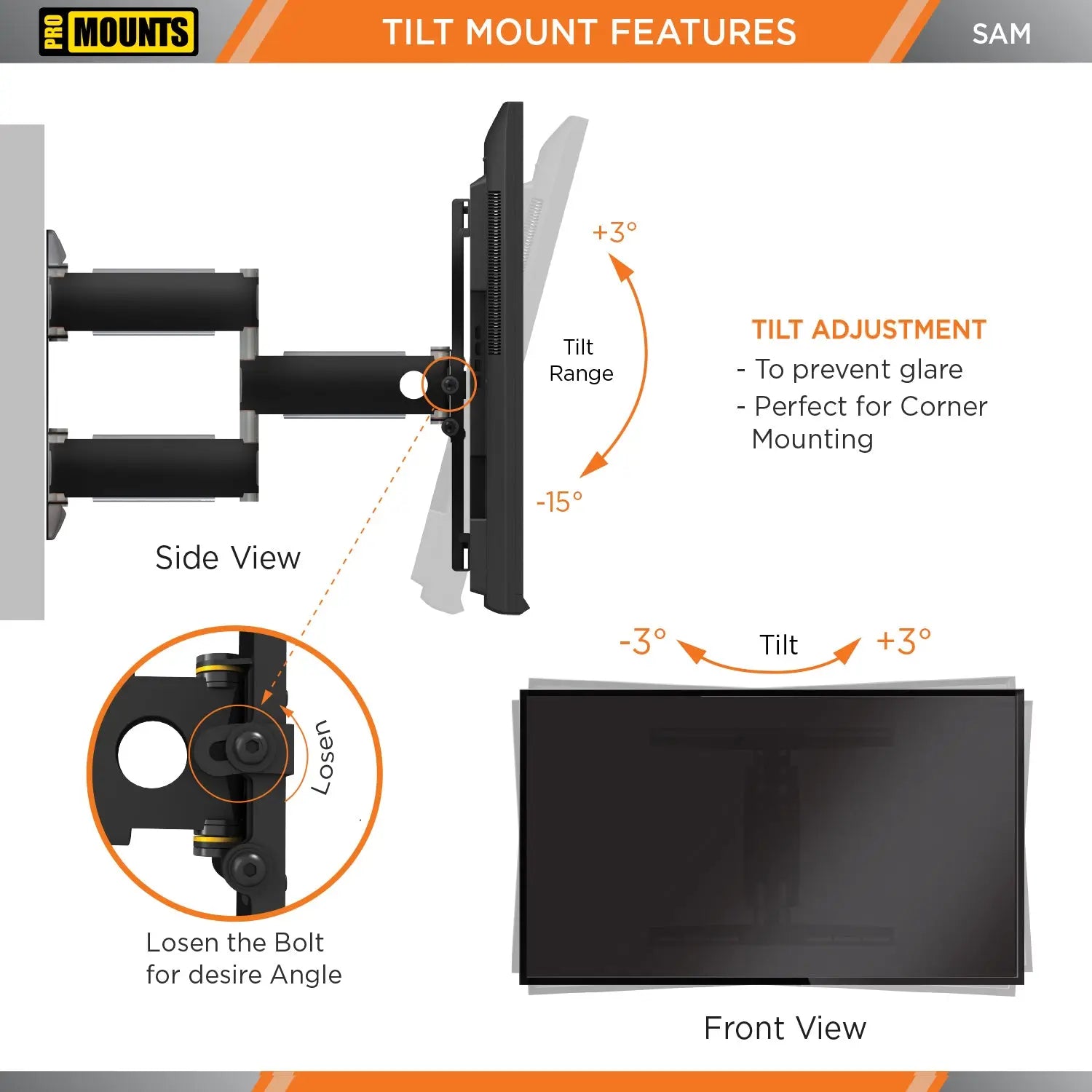 ProMounts Articulating / Full Motion TV Wall Mount for 30" to 65" TVs Up to 80lbs (SAM) - One Products