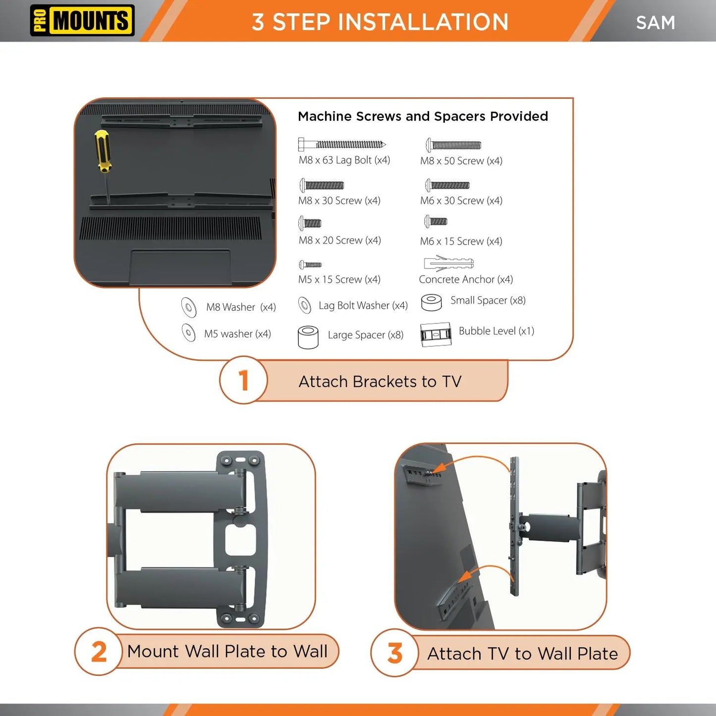 ProMounts Articulating / Full Motion TV Wall Mount for 30" to 65" TVs Up to 80lbs (SAM) - One Products