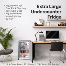 Load image into Gallery viewer, SnowLion Premium 122L Solid Door 4.3 Cu.ft. Freestanding Under-Counter Mini Fridge in Black (OSFS020-BXL) SnowLion Solid Door Extra Large
