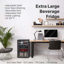 Load image into Gallery viewer, SnowLion Premium 131L Beverage Refrigerator 4.6 Cu.ft. Freestanding Mini Fridge With Glass Door in Black (OSFG023-BXL) SnowLion Glass Door Extra Large
