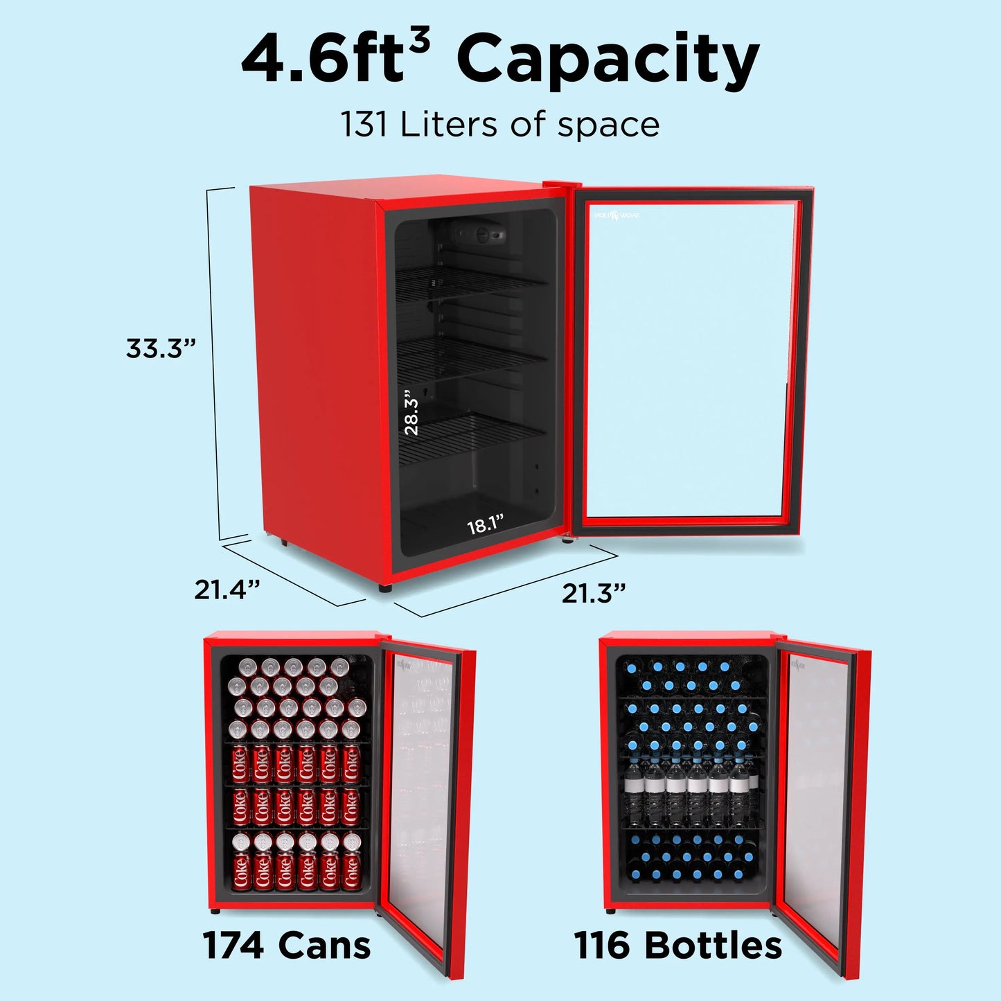 SnowLion Premium 131L Beverage Refrigerator 4.6 Cu.ft. Freestanding Mini Fridge With Glass Door in Red SnowLion Glass Door Extra Large