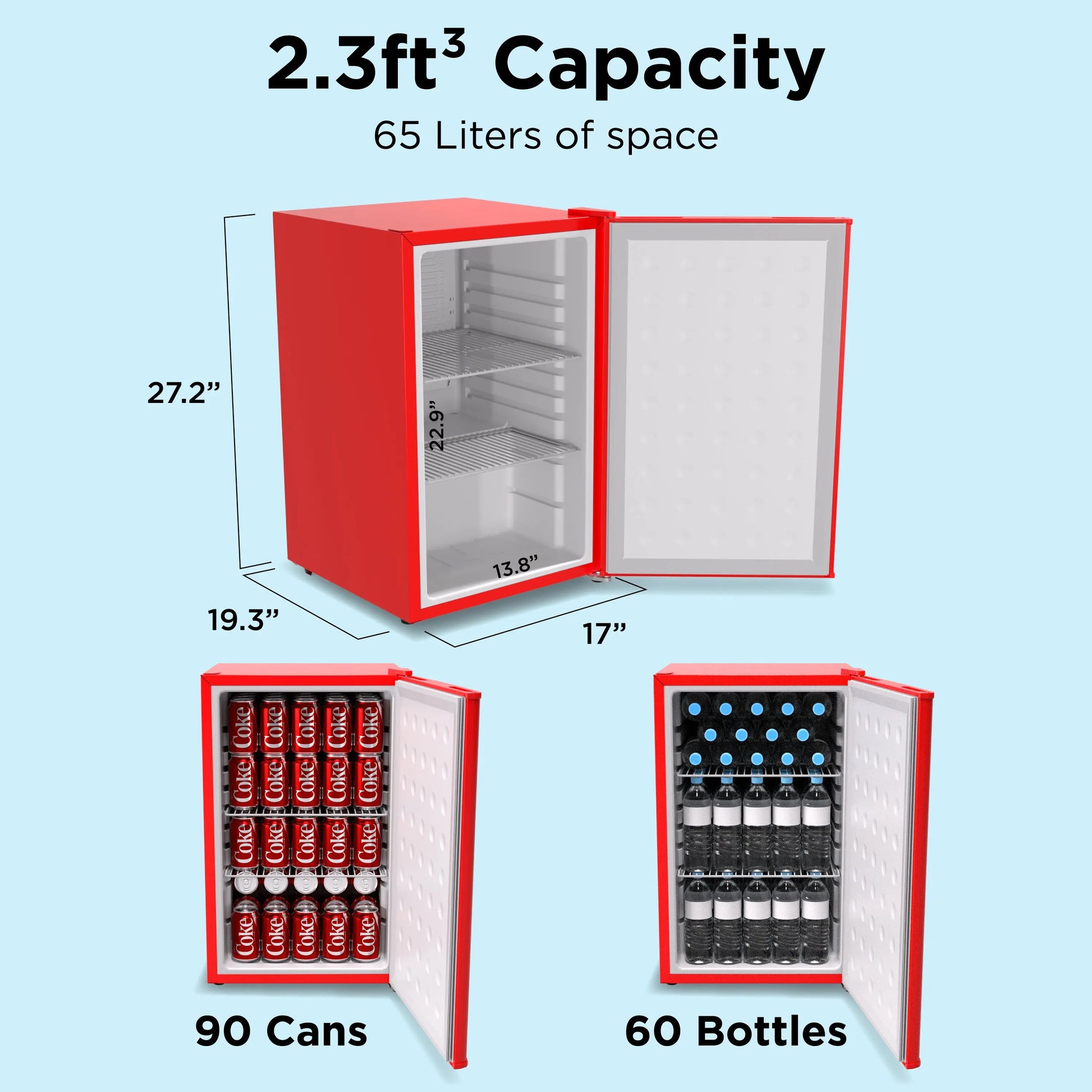 SnowLion Premium 65L Solid Door 2.3 Cu.ft. Freestanding Under-Counter Mini Fridge in Red SnowLion Solid Door Large