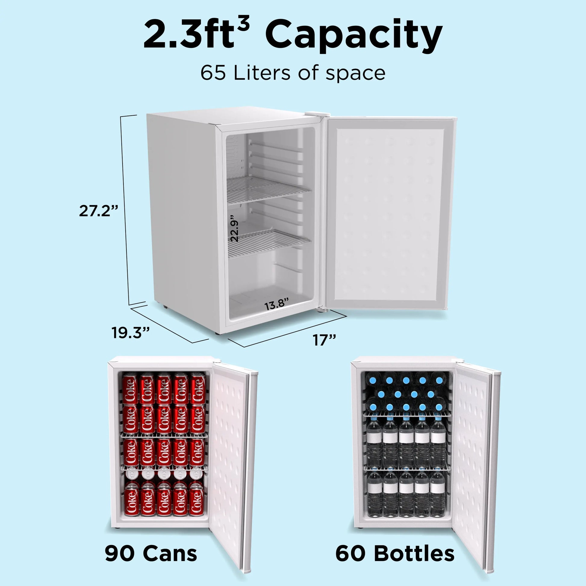 SnowLion Premium 65L Solid Door 2.3 Cu.ft. Freestanding Under-Counter Mini Fridge in White SnowLion Solid Door Large