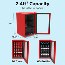 Load image into Gallery viewer, SnowLion Premium 69L Beverage Refrigerator 2.4 Cu.ft. Freestanding Mini Fridge With Glass Door in Red (OSFG016-RL) SnowLion Glass Door Large
