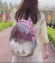 Load and play video in Gallery viewer, Pet Carrier Backpack for Cats &amp; Small Dogs, Airline-Friendly Bubble Carrier with Mesh Ventilation &amp; Safety Leash | Pink

