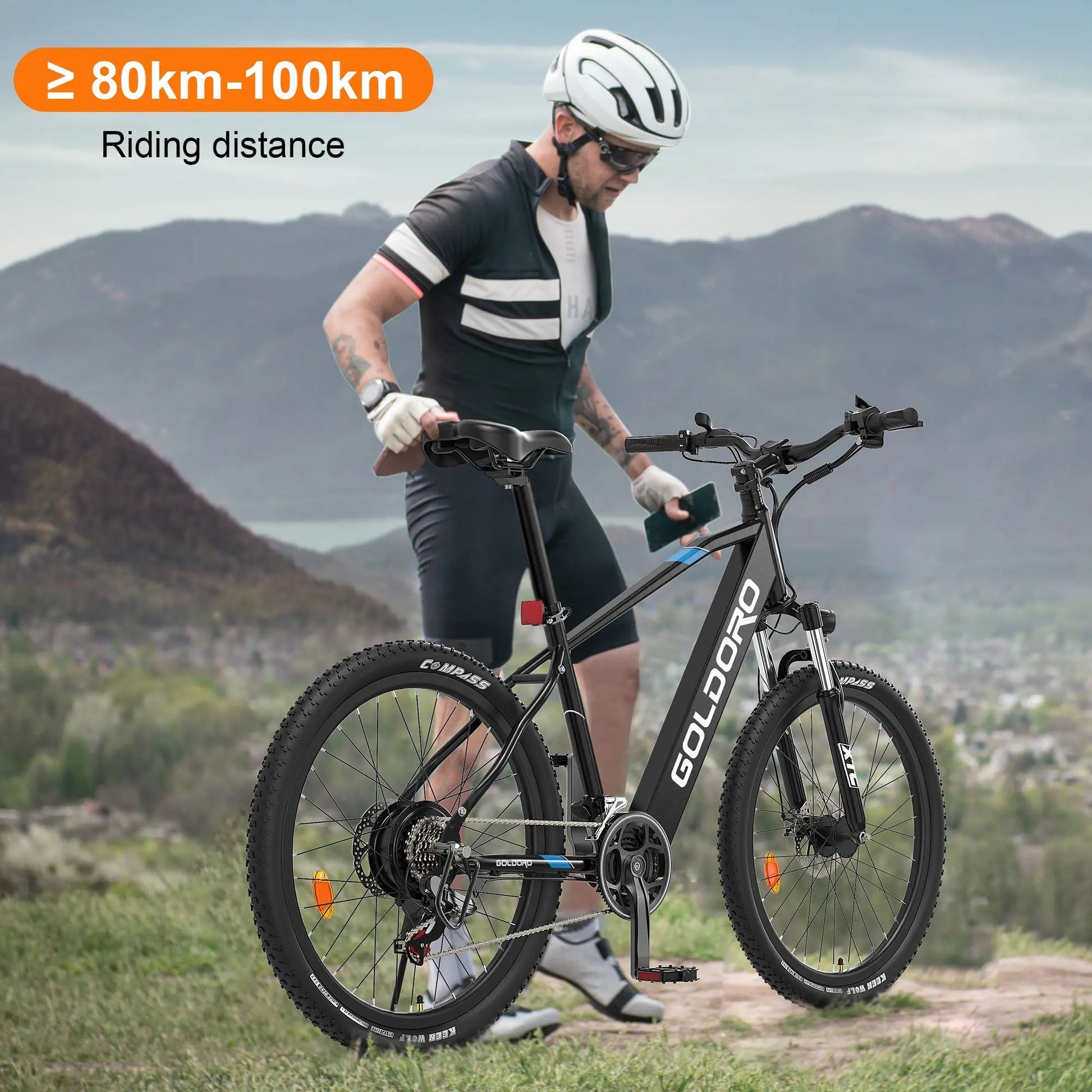 Goldoro Electric Bike 26" X7 Aluminum Alloy Mountain Bike, 250W/36V, MAX 18 MPH, 21 speed(Black) - One Products