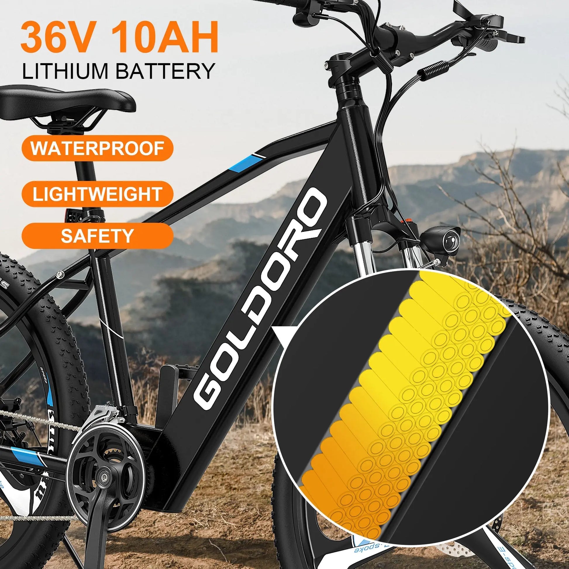 Goldoro Electric Bike 26" X7 Aluminum Alloy Mountain Bike, 250W/36V, MAX 18 MPH, 21 speed with Alloy Wheels - One Products