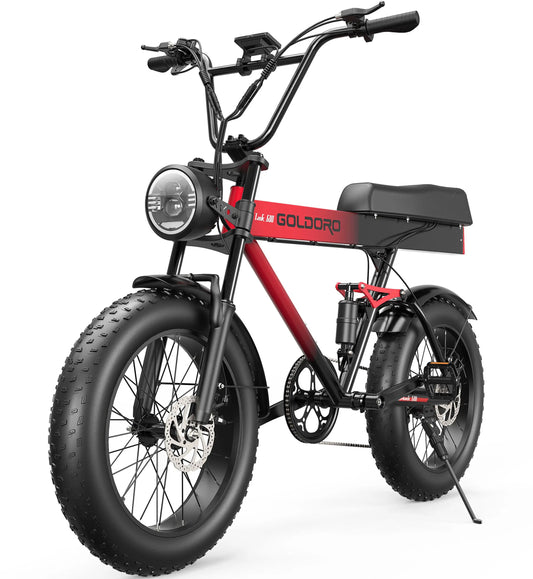 Goldoro Electric Bike for Adults 500W, 20 Inch Fat Tire Ebike 31 MPH & 50-60 Miles Commuter E Bike, 48V 20AH Electric Bicycle (Red) - One Products