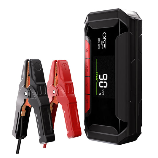 ONE Jump Starter 2000A Peak Battery Pack, Ultrasafe Car Battery Jumpstarter, 12V Jump Box for Battery up to 8.5L Gas/6L Diesel Engine, Battery Booster 65W Fast Charger, Portable Hard Case/Dust Tight(OAJS-2001) - One Products