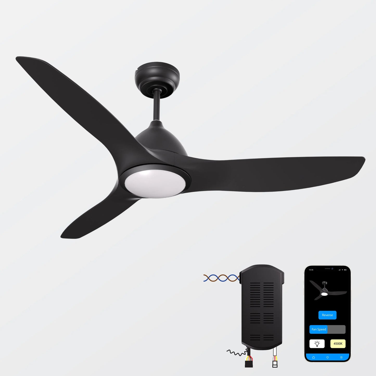 ONE Products 52” Smart Ceiling Fan Reversible with LED Light, Remote and APP - One Products