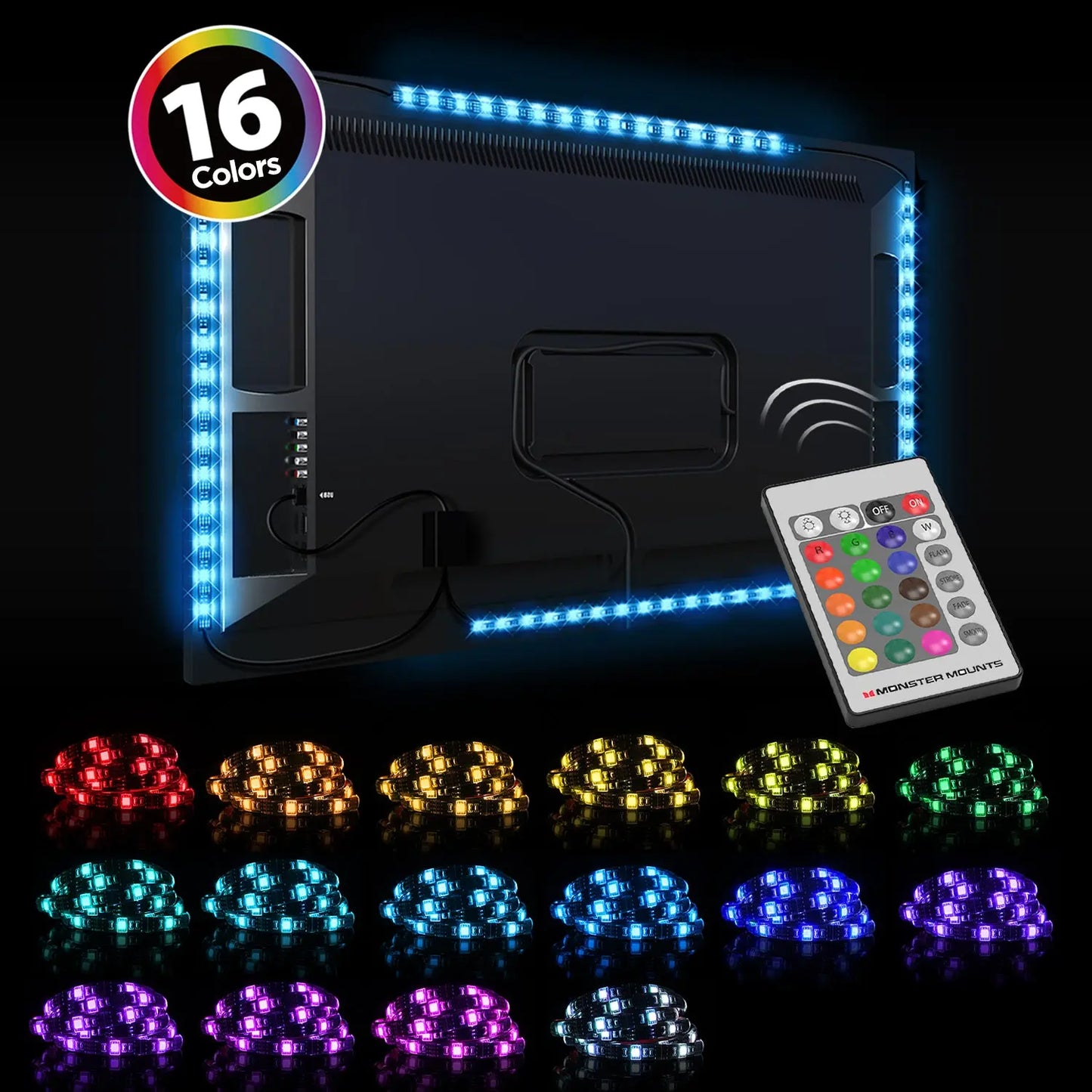 ONE Products 16 Color, 4 Strips LED Lights, TV Backlight Kit with Remote (OTB04) - One Products