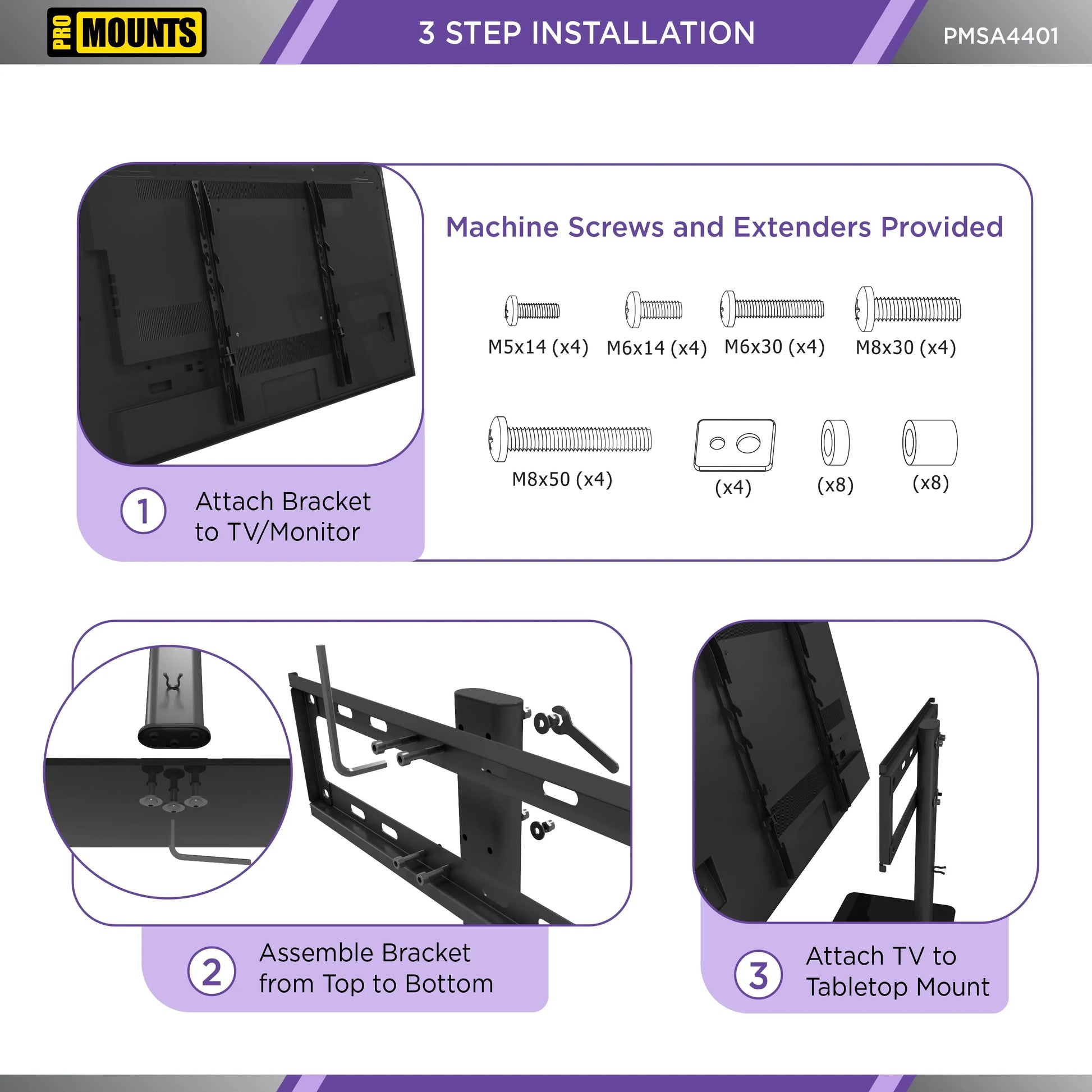 ProMounts Tabletop TV Stand Mount for 37"-65 TVs Holds up to 88lbs - One Products