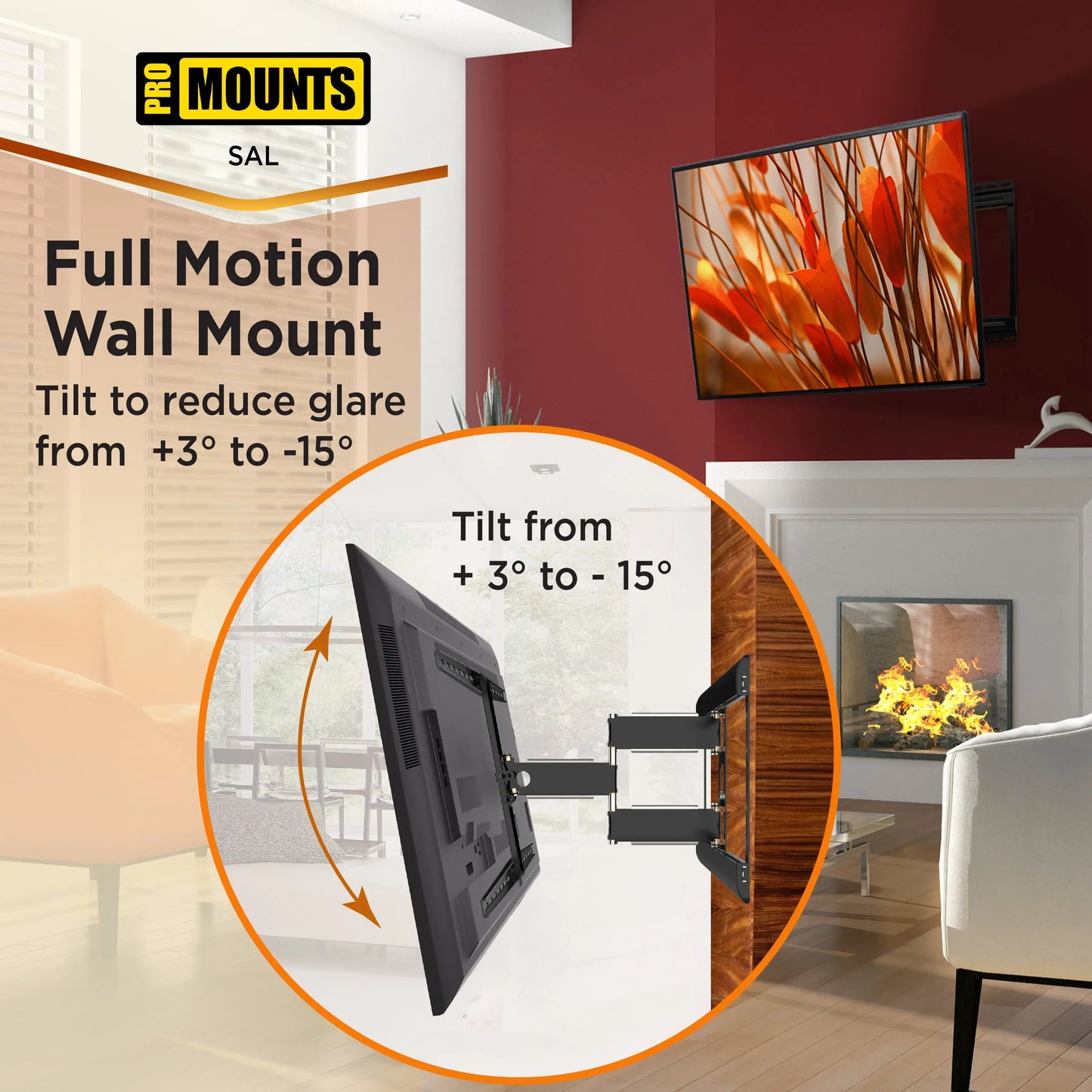 ProMounts Articulating / Full-Motion TV Wall Mount for 37" to 85" TVs up to 120 lbs (SAL) - One Products