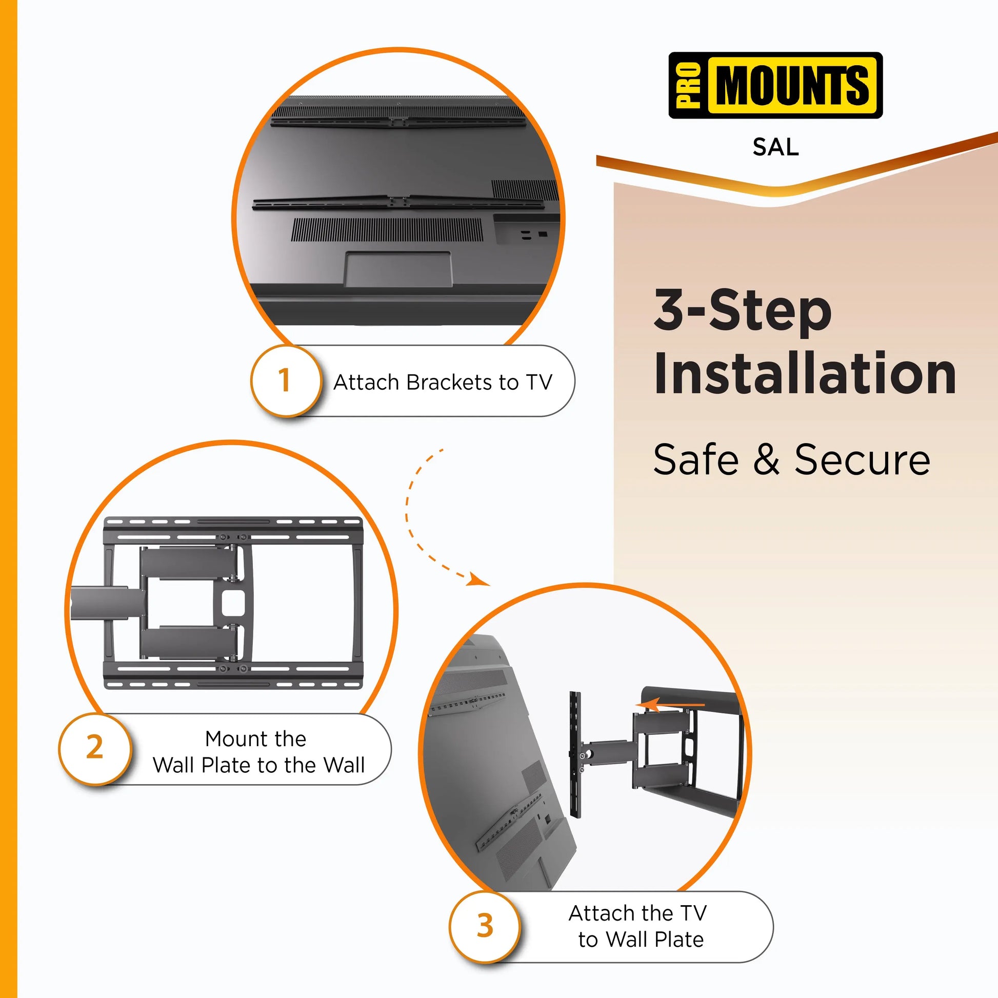 ProMounts Articulating / Full-Motion TV Wall Mount for 37" to 85" TVs up to 120 lbs (SAL) - One Products